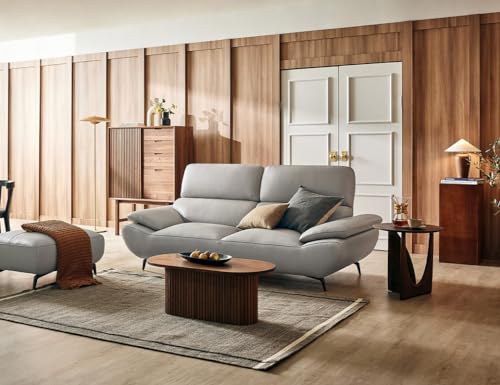 Image of Fabrique Gritty Leatherette 3 Seater Modern Desing Sofa Set with Puffy | Premium Comfortable Soft & Smooth | for Living Room Bedroom Office Home | Easy to Move with Stainless Steel Legs | Light Grey