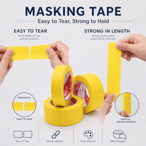 Image of Yellow Painters Tape,2 inchx55 Yards(3-Pack),Medium-Adhesion Masking Tape forPainting, Automotive, Art and Crafts,Tear by Hand, Multi-Surface