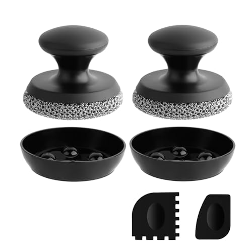 Image of 2PCS Cast Iron Scrubber Cleaner, Chainmail Scrubber for Cast Iron Pan Skillet, Dish Scouring Pad, 316 Stainless Steel Brush /Scraper for Metal Skillet Scrubbing, Wok, Dutch Oven Cleaning Kit - Thin