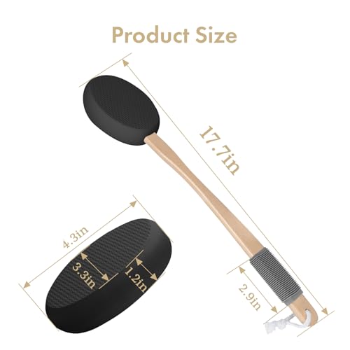 Image of AmazerBath Lotion Applicator for Back, Feet, 4 Replacement Pads with 17 inch Curved Handle, Back Sunscreen Applicator for Kids, Elderly, Women, Apply Skin Cream Medicine Moisturizer Tanner, Black