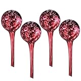 Juego de 4 dispensadores de agua de cristal para plantas en maceta, redondas, diámetro de 9 cm, color morado, 310 ml, condiciones domésticas, para macetas, flores, regulación del agua, garantiza una