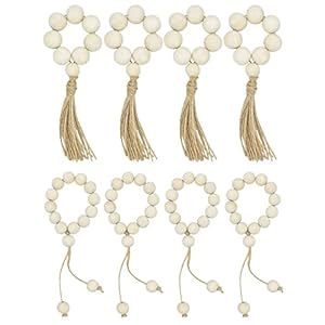 8 stuks rustieke servetringen met kwastjes hout natuur servetringen wanddecoratie met kralen en kwastjes tafeldecoratie voor familiediners, verjaardagsfeestjes, bruiloften en andere gelegenheden