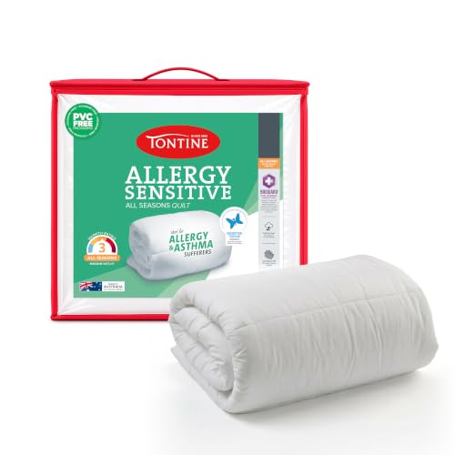 Tontine Allergy Sensitive All Seasons Quilt Doona, Queen – Medium Weight & Warmth for Allergy & Asthma Sufferers – Anti-Microbial Ultrafibre Fill with Natural Cotton Cover – Machine Washable