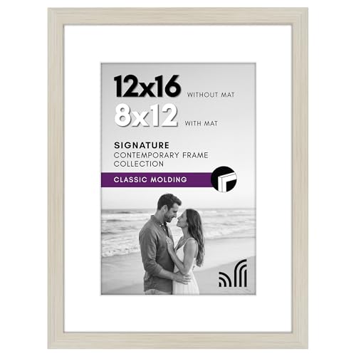 Americanflat 12x16 Picture Frame with Shatter-Resistant Glass - Use as 8x12 Frame with Mat or Display 12x16 Photo Without Mat - Signature Collection - Picture Frames for Wall Display - Light Wood
