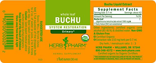 Herb Pharm Certified Organic Buchu Liquid Extract For Urinary System Support, 1 Fl Oz #TOP1