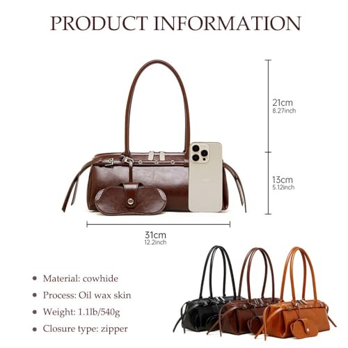 Genuine Leather Women's Shoulder Handbags, Retro Cowhide Purse Tote Bags with Sunglass Bag，Y2K Handbag3