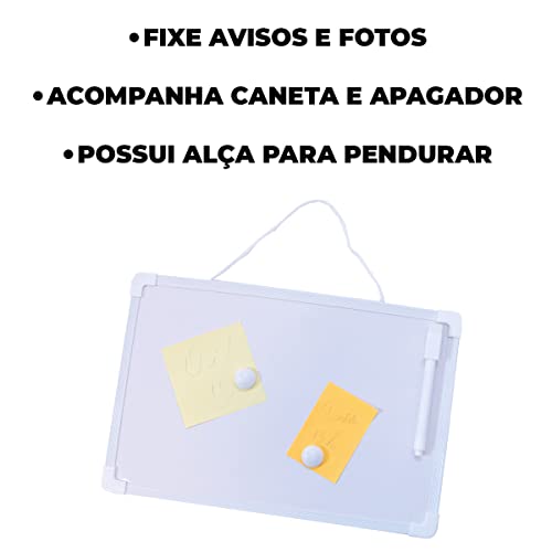 Lousa Branca Infantil Magnética 30cm x 20cm Com Alça E Caneta Com Tampa E Apagador + 2 Imãs Para Fix