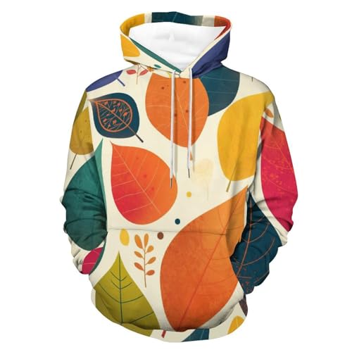 Hoodie Manches Longues à Capuche Feuilles Vertes et Violettes Isolant et Confortable S