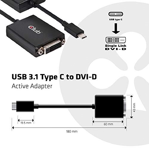 Adaptador club3d usb 3.1 tipo c dvi-d activo macho...