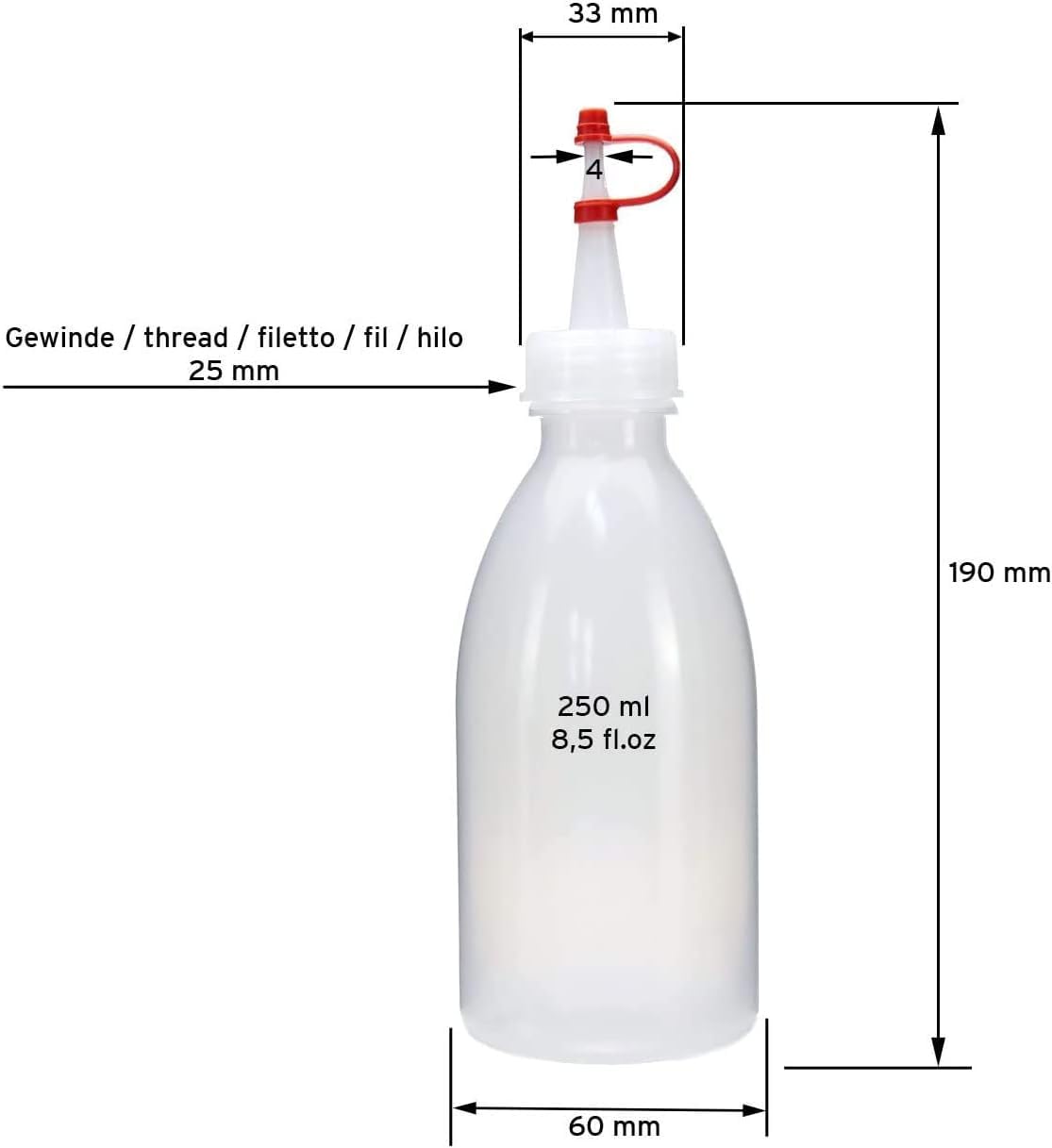 50 x 250 ml Spritzflasche mit Dosierspitze bzw. Tropfverschluss
