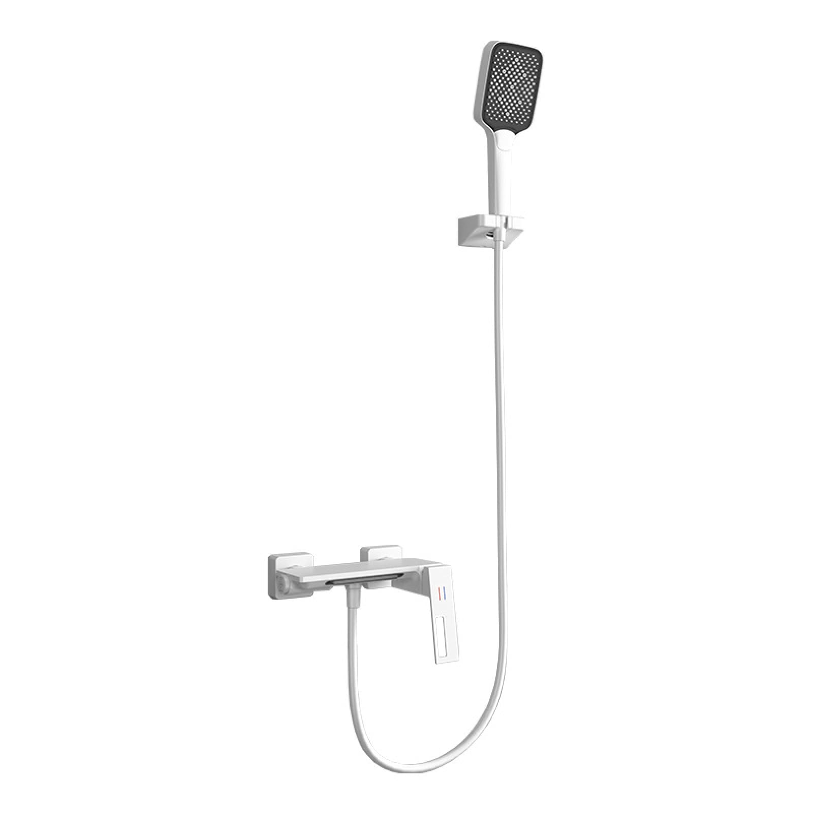 Fanjubei White Bathtub All-Copper Hot And Cold Faucet Shower Set, Matte