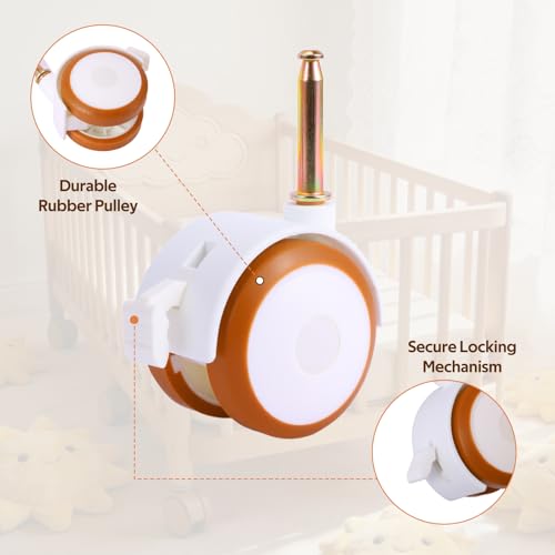 Vexnaro 4er Set Lenkrollen für Kindermöbel, Rollen für Kinderbett, Leise Gummirollen Weiß, Möbelrollen mit Hülse Stift, Freilaufend für Trolleys, Kindermöbel und Stubenwagen