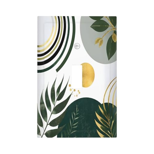 Decorative Light Switch Cover Plate Boho Green Leaves Bohemian Gold Sun 1 Gang Wall Plate Oversized Single Toggle Wall Cover Plate Jumbo Electrical Switchplate Faceplate