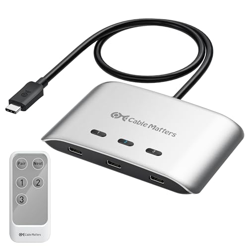 Cable Matters 20G USB C Switch, 3-in-1 Ausgang, 8K@30Hz Windows/4K@60Hz macOS, 140W PD, zum Teilen eines USB C oder Thunderbolt 4 Monitors (nicht f&uuml;r feste Kabeldocks)