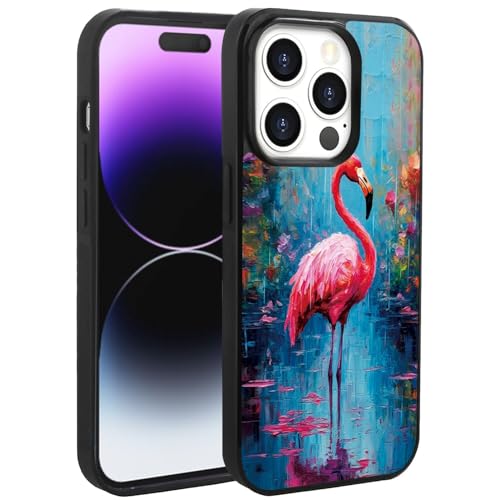 Phone Case Compatible with iPhone 14 Pro Max Flamingo Art Black Frame Shockproof and Slim Rubber TPU Material with Uniqe Design