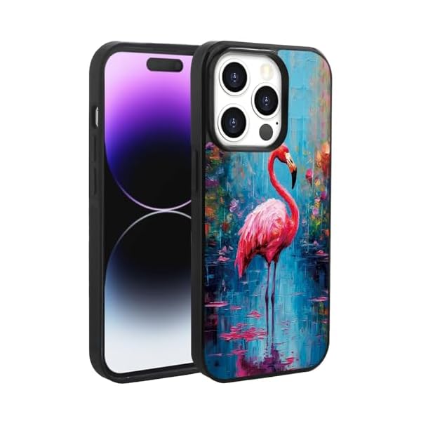 Phone Case Compatible with iPhone 14 Pro Max Flamingo Art Black Frame Shockproof and Slim Rubber TPU Material with Uniqe Design