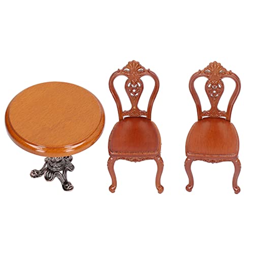 Tnfeeon TNFEEONGSITVCHPMK Dollhouse Dining Table Chair Set, Birch Alloy Doll House Furniture Accessories Exquisite Carving Nostalgic thumb #6