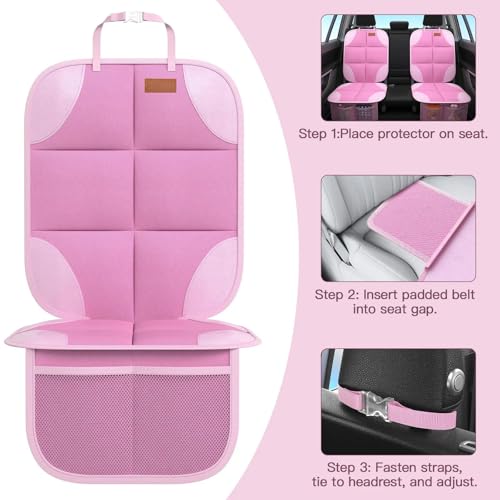 Image of SMART ELF Car Seat Protector, 2 Pack Car Seat Cover, Seat Protector Under Baby Car Seat, Seat Covers with Non-Slip Bottom and 2 Mesh Pockets Suitable for Baby and Pet (Pink)