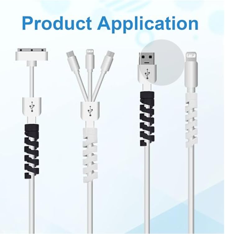 Image of skysia Spiral Cable Charger Protector Wire Protector - Data Cable Saver, Earphone Cable Cover, Cords Protective Wire Winder Sleeve Charger Cover (B&W End Guard (16 Pcs))