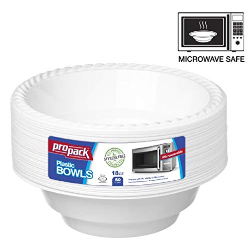 Propack [50 Count] Disposable Plastic White 18 oz Heavy Weight Bowls, Great For Weddings, Home, Office, School, Party, Picnics, Take-out, Fast Food, Outdoor, Events, Or Every Day Use - Thumbnail 3