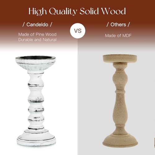Candeldo 木製キャンドルホルダー 柱用: 素朴なキャンドルホルダー 高さ3個セット テーブルセンターピース 装飾 木製 ホワイト ファームハウス 暖炉用キャンドルスタンド [4]