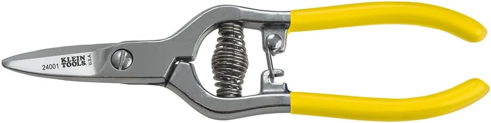 Klein Tools 24001 Scissors, Made in USA, Rapid Cutting Sip Cuts Stranded Wire, Light Metal, Cordage, and More, Spring Loaded, Serrated Blade, 5-Inch