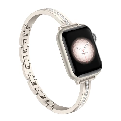 Missair Compatible for Apple Watch Straps 40mm 38mm 41mm 44mm 42mm 45mm 46mm 49mm for Women Slim Metal Jewelry Bracelet with Bling Diamond for iWatch SE Series 11 10 9 8 7 6 5 4 3 2 1 (Only strap)