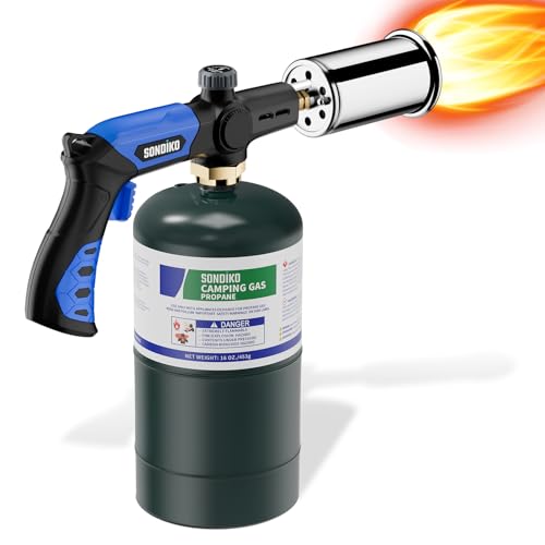Image of Sondiko Powerful Grill & Cooking Propane Torch L8010, Sous Vide, Campfire Starter, Adjustable Wood Torch Burner for Searing Steak, BBQ, Welding(Blue & Black) Propane Tank Not Included