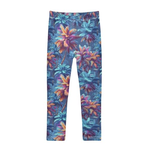 Girls Leggings Palm Tree Blue Soft Toddler Leggings for Girls Kids Pants Size 4T-10T