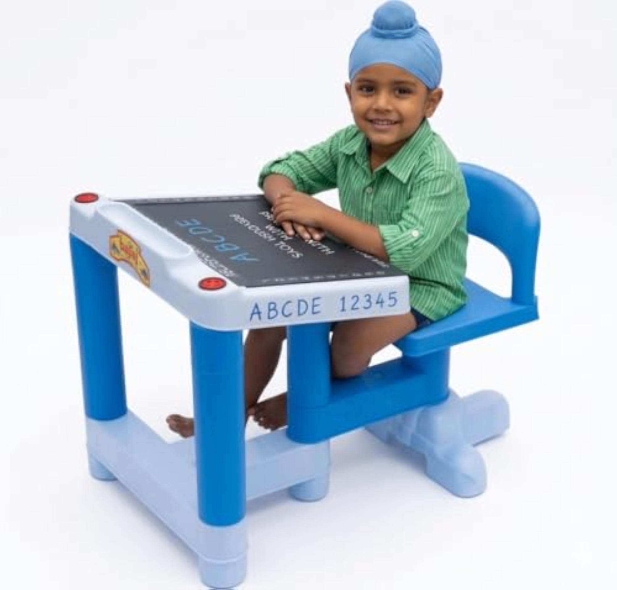 Kids Study Table and Chair Set with Writing Board, Blue