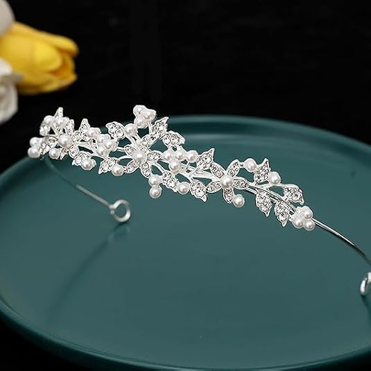 Elegant Flower Rhinestone & Pearl Crown Headband - Bridal Tiara for Weddings, Proms, and Special Occasions