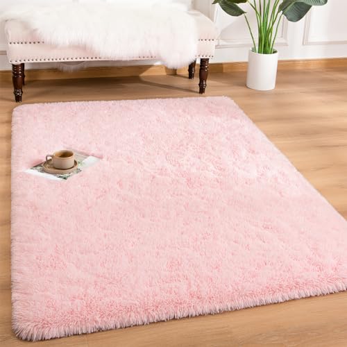 Image of Andecor Soft Fluffy Bedroom Rugs, 4 x 6 Feet Indoor Shaggy Plush Area Rug for Boys Girls Kids Baby College Dorm Living Room Home Decor Floor Carpet, Pink