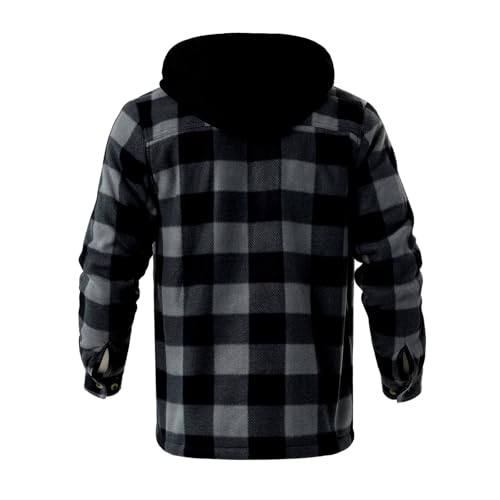 Image of TanBridge Men's Cotton Plaid Shirts Jacket Full Zip Fleece Flannel Sherpa Lined Hoodies Heavyweight Hoodies Jacket for Men