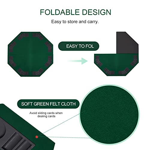 Furuisen 48" Foldable Poker Table Top, 8-Player Texas Traveller Wood Table Top Poker Layout, Portable Anti-Slip Blackjack Poker Table Mat With Cup Holders For Family Games Casino #TOP3