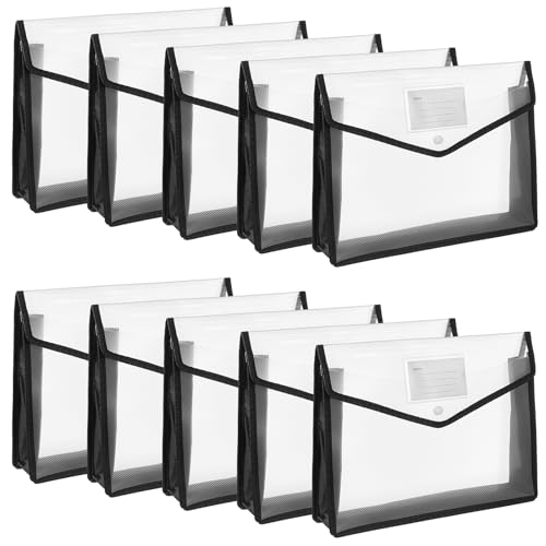 Molain 10 Pack Plastic Expanding File Folders, White A4 Size Waterproof Documents Organizer Snap Closure Pouch with Card Pocket Large Capacity Transparent Folders for Office School File Storage