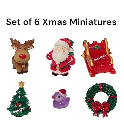 Image of Miniature Christmas Figurines Set of 6 - Cute Xmas Miniatures for Mini Garden Decor, Dollhouse Accessories, Snow Village Craft, Christmas DIY & Gifting