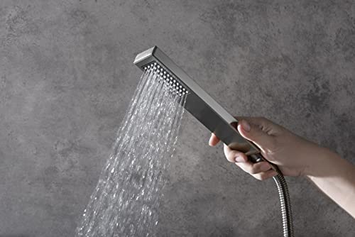 Sistema de ducha cuadrado de 12” Cascada con manija individual y 3 botones, 3 funciones (Lluvia, chorros corporales y ducha de mano) (Negro mate) miniatura 4