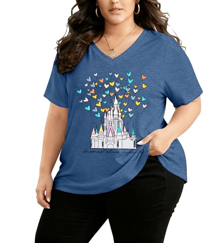 Image of NANYUAYA Plus Size Magic Shirts for Women Castle Kingdom Graphic Magical T Shirt Cute Holiday Princess Tee Vacation Tops