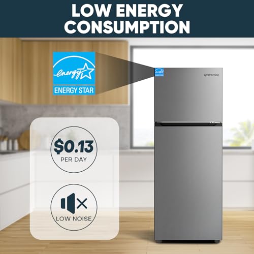 Upstreman 14.7 Cu.Ft. Double Door Refrigerator in Stainless Steel with Large Capacity Top Freezer, Frost Free, Adjustable Thermostat Control, Fingerprint-resistant, ENERGY STAR-BD147 on Fridge.com