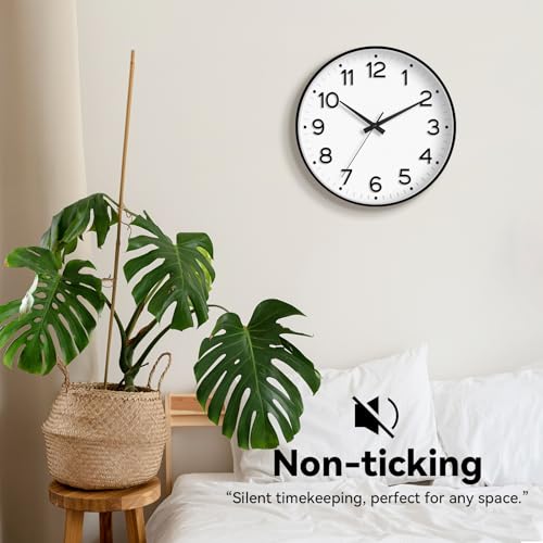 Image of Roymnie Wall Clock, Silent Wall Clocks Battery Operated 8 Inch-Modern Non Ticking Analog Clock Decorative for Kitchen Office Bathroom Bedroom(Black)