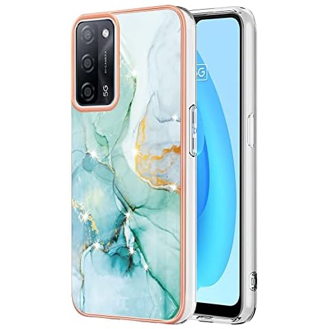 IMEIKONST Glitter Case Compatible with OPPO A16 Phone Case Marble Design Shockproof Anti-Scratch Slim Glossy Soft TPU Bumper for Girls Women Cover for OPPO A54 4G / OPPO A55 5G. Green YBM1 Cover