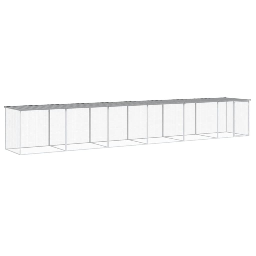 Gabbia per polli con tetto, 603 x 98 x 90 cm, in acciaio zincato, grigio chiaro