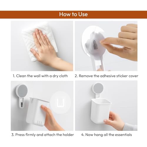 Image of RETAIL PARATPAR Wall Mounted Plastic Toothbrush Holder for Bathroom - Self-Adhesive Waterproof Toothbrush Stand & Storage Shelf - Multi-Use Bathroom Organizer for Toothbrush (TBH White 1 PCS)