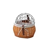 Handwoven Wicker Pet Basket for Bicycle - Removable Metal Cover, Eco-Friendly Bike Front Storage & Decor for Cats, Dogs, Outdoor, Home (11.8x9.8x7.8 Inch)