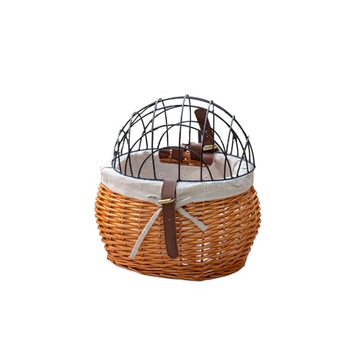 Handwoven Wicker Pet Basket for Bicycle - Removable Metal Cover, Eco-Friendly Bike Front Storage & Decor for Cats, Dogs, Outdoor, Home (11.8x9.8x7.8 Inch)