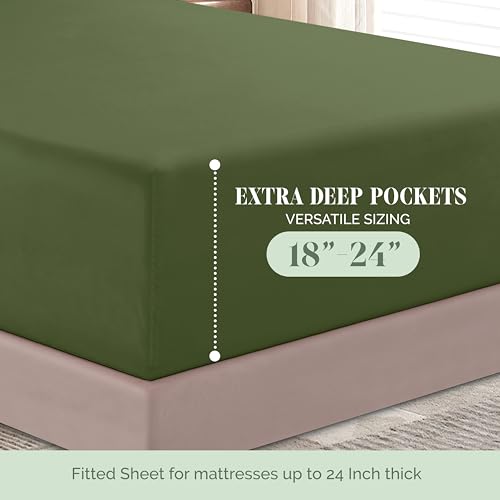 Image of Elegant Comfort Luxurious 1500 Premium Hotel Quality Microfiber 4-Piece Sheet Set, 18-24 Inches Deep - Extra Deep Pocket Sheets - Ultra Soft 4PC Deep Pocket Sheets, Full, Sage /Green