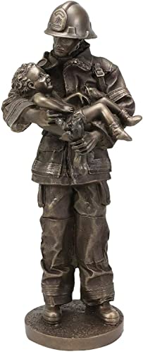 Ebros Gift Fireman Fire Fighter Rescuing Child Decorative Statue 12