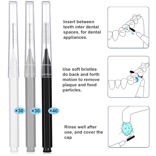 Image of Patelai 100 Pcs Braces Dental Brushes,Black, White, Gray,Mixed Size