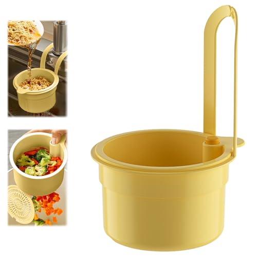 New Upgrade,2025 New Faucet Hanging Strainer,Kitchen Sink Drain Strainer,Sink Strainer Basket,Press Automatic Dumping Kitchen Draining Basket,Easy to Install, Fine Mesh (Yellow)