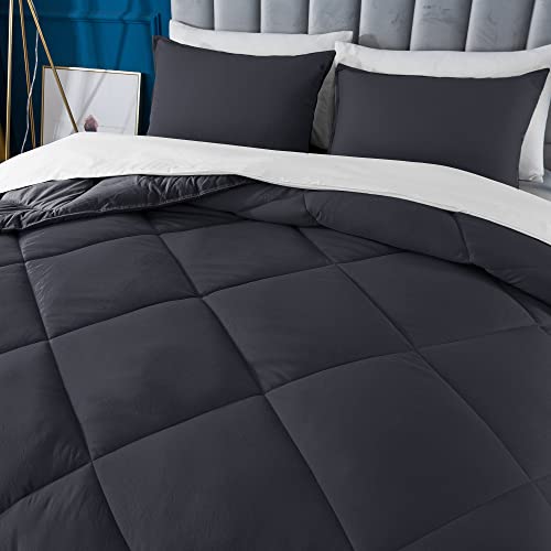 Domdec Heavyweight Quilted Comforter Twin Size Cozy Soft Washed Microfiber Duvet Insert Down Alternative Fill Hotel Collection Machine Washable Winter Warmth(68X88”, Grey) #TOP3